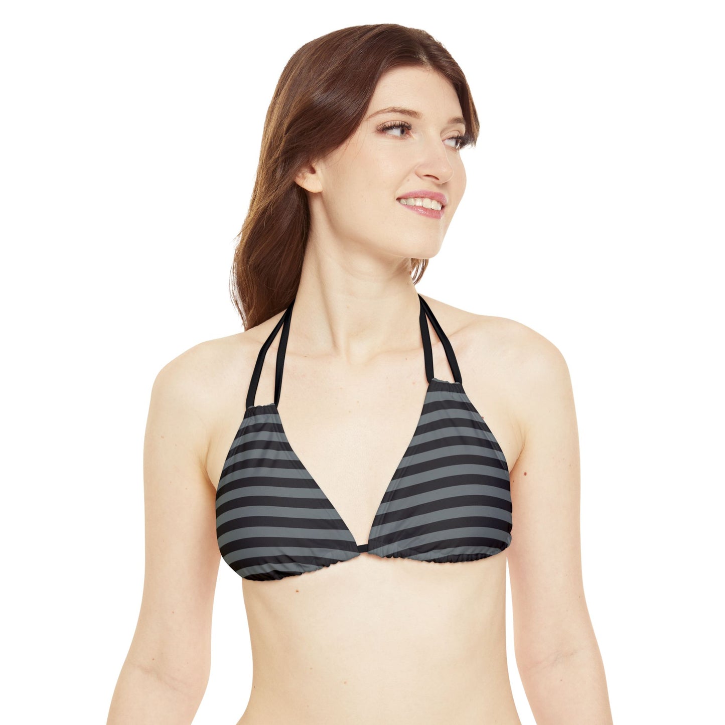 Black and Gray Stripe Strappy Bikini Set - 2 Piece Top and Bottom Swimsuit Women's Swimwear Beach Attire