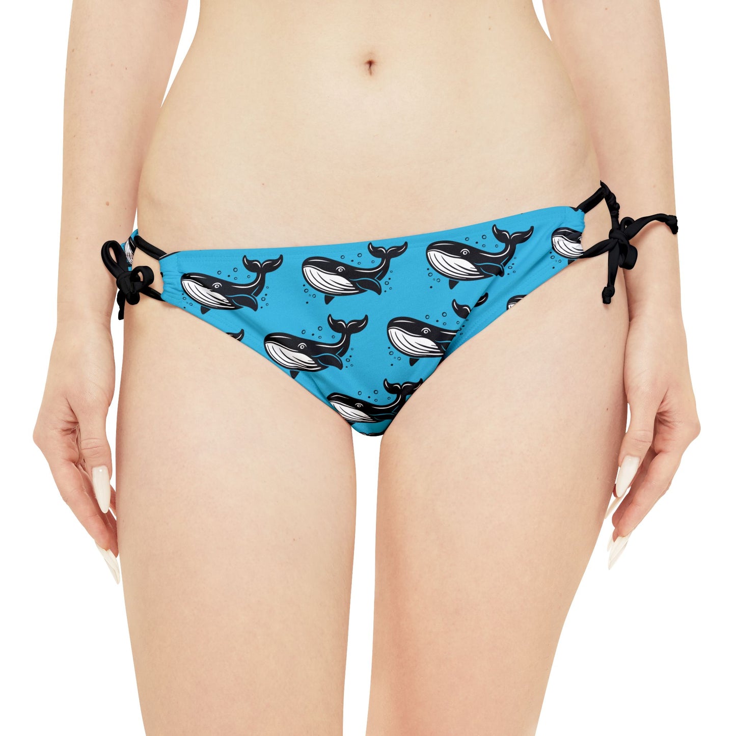 Turquoise Whale Print 2 Piece Strappy Bikini Set Womens Swimwear with Sea Animal Marine Life Whale Design Print