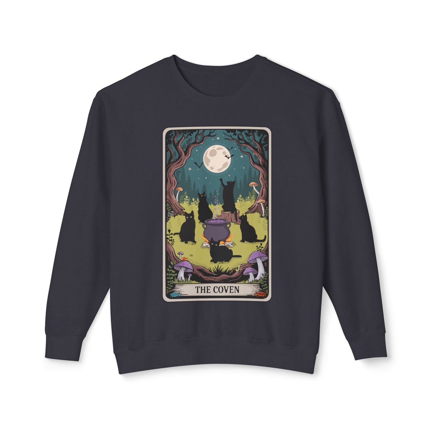 Tarot Card The Coven Witchy Black Cats Crewneck Sweatshirt, Magic Goth Halloween Top, Wicca Cat Lover Gift, Occult Witchcraft Sweatshirts
