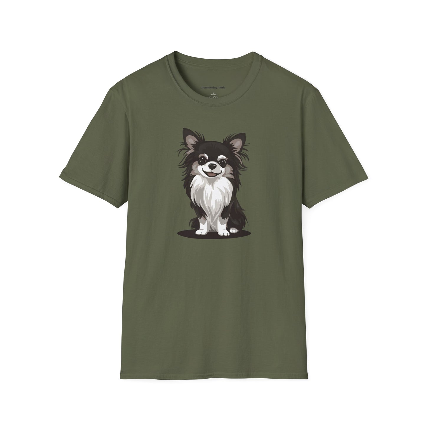 Black Long Haired Chihuahua Dog Soft T-Shirt - Mens Womens Unisex Cotton Long Coat Chihuahuas Dogs Pet Short Sleeve Tee