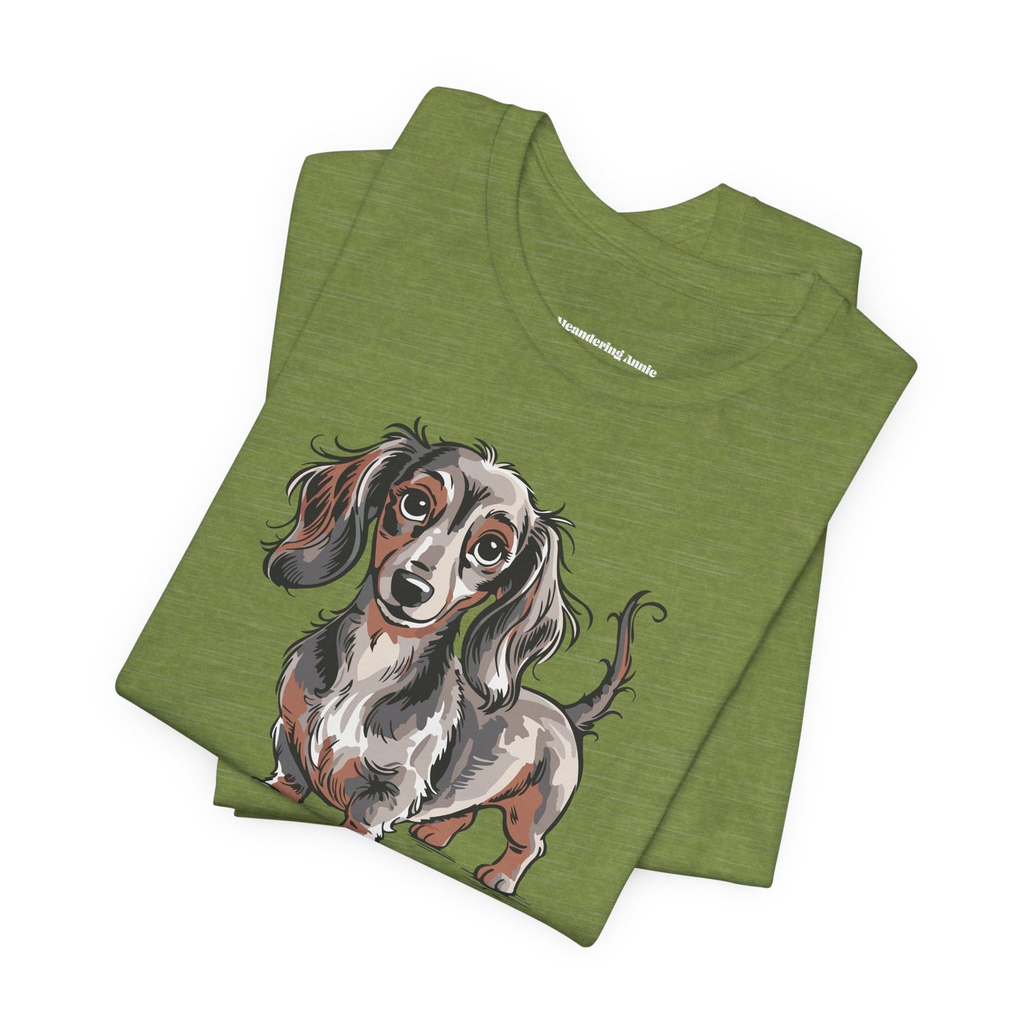 Long Haired Dachshund Dog Illustration T-shirt | Cute Wiener Dogs Tee, 100% Cotton Short Sleeve Shirts