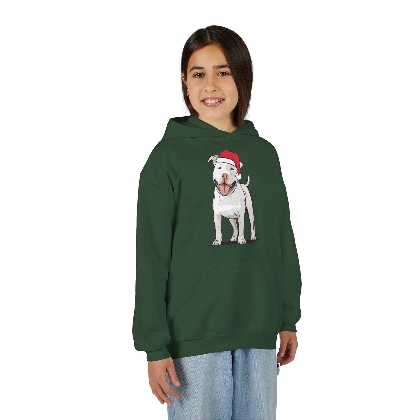 Kids Christmas Pit Bull Terrier Puppy Dog Pullover Hoodie, Kid's Holiday Xmas Santa Dogs Hooded Sweatshirt