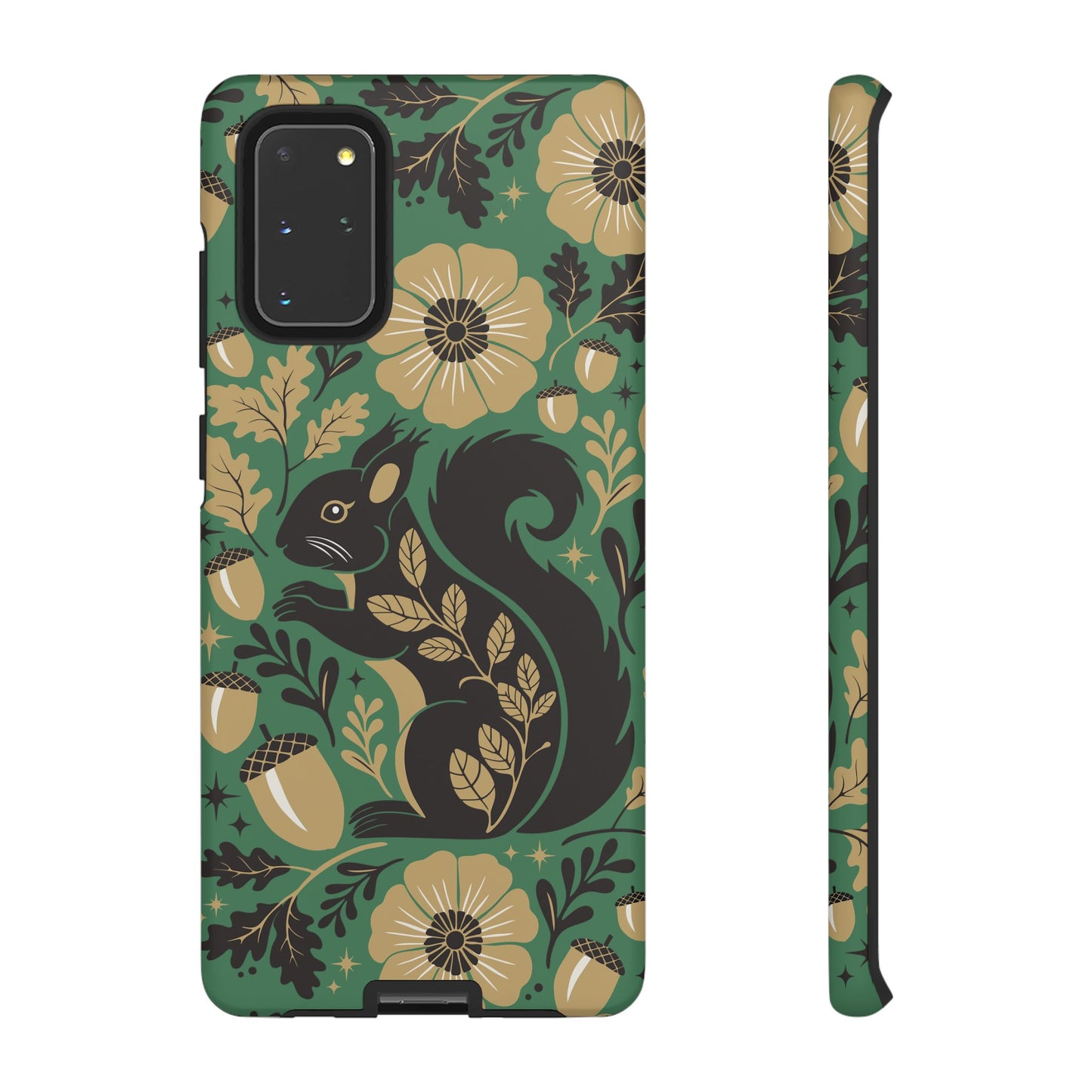 Green Squirrel Floral Pattern Cell Phone Case | Botanical Folk Art Acorn Leaves Design, Iphone Google Pixel Samsung Cases Matte Finish