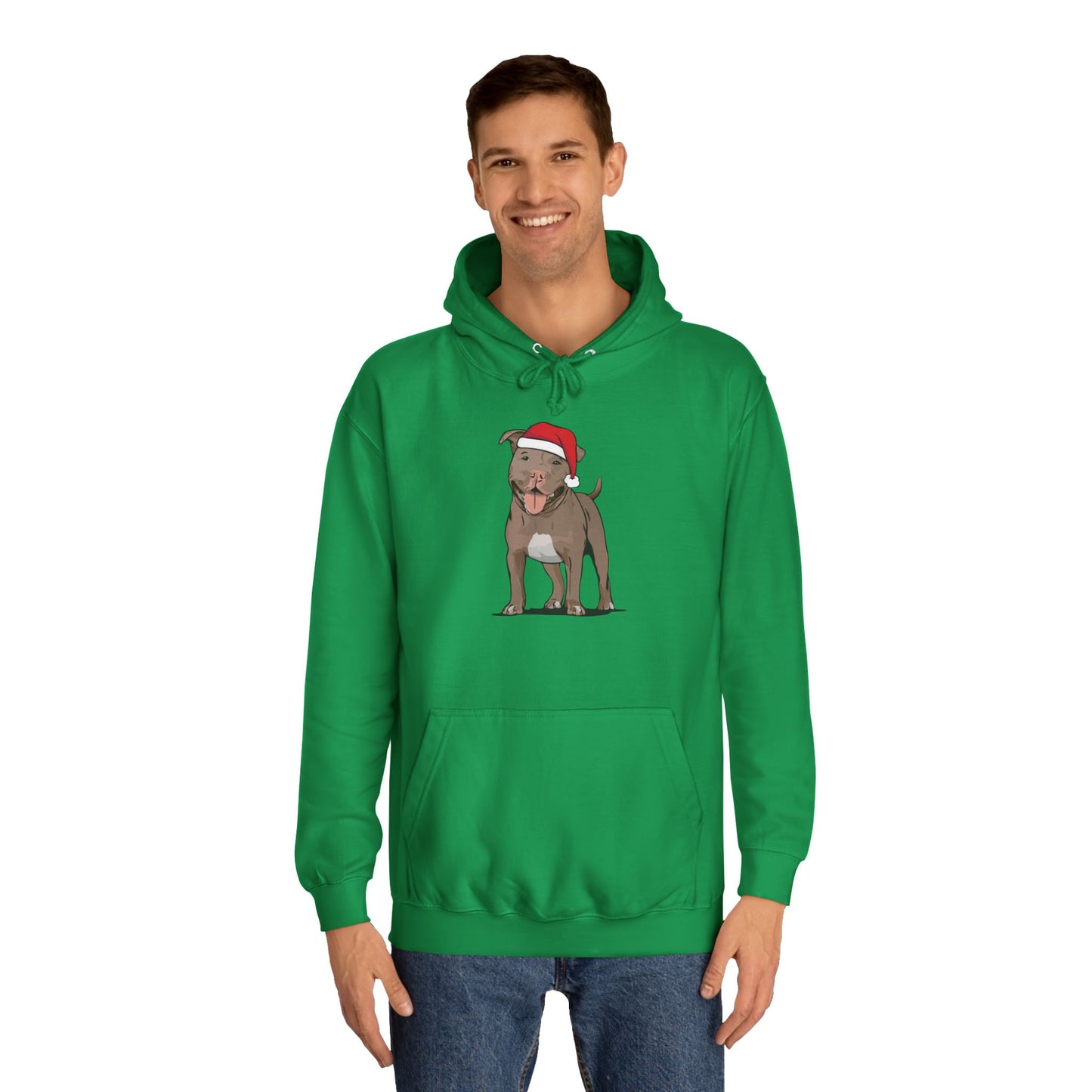 Pit Bull Terrier Dog Holiday Hoodie, Christmas Pullover Hooded Sweatshirt, Xmas Santa Brown Pitbull Dogs Apparel Hoodies Sweatshirts