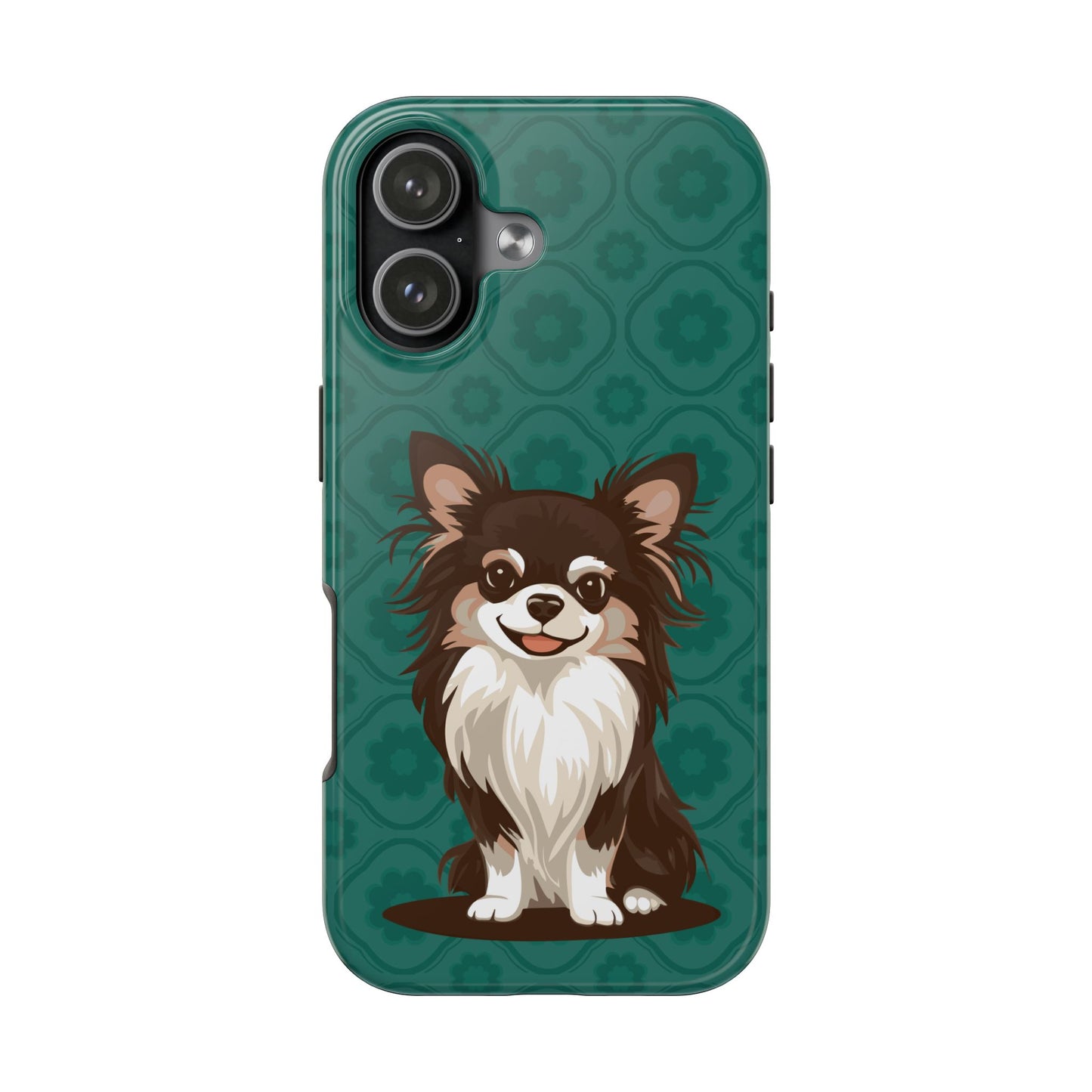 Long Haired Chihuahua Dog Phone Case, Tough Phone Cases Pet Dogs Teal Pattern