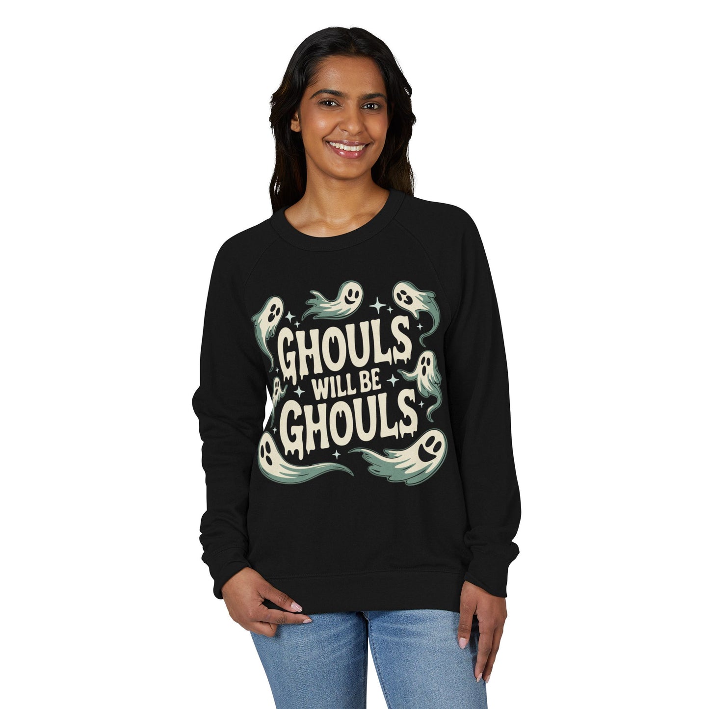 Halloween Raglan Sweatshirt, Ghouls Will Be Ghouls Ghost Design, Halloween French Terry Crewneck, Goth Spooky Sweatshirts