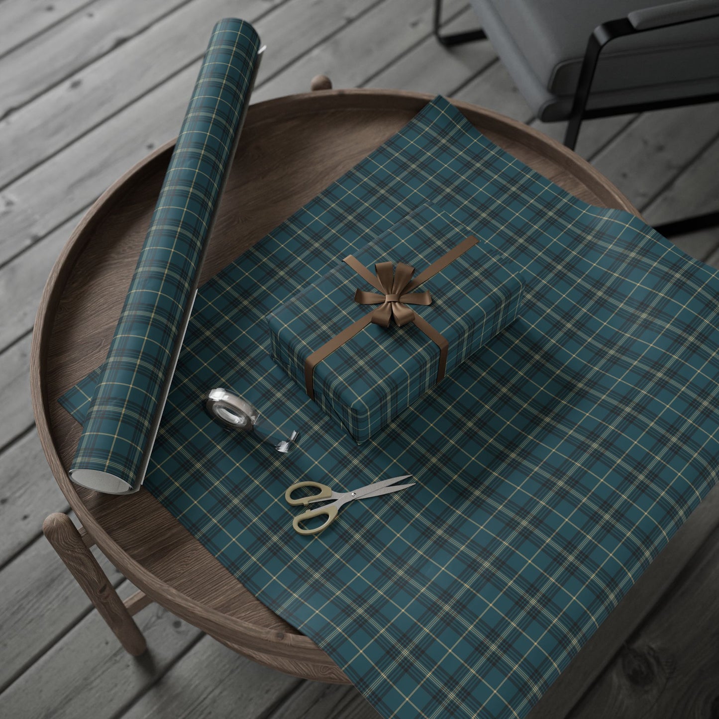 Teal Plaid Wrapping Paper, Blue Tartan Gift Wrap Roll, Chistmas Holidays Xmas Birthday, 30"×180" Matte Finish