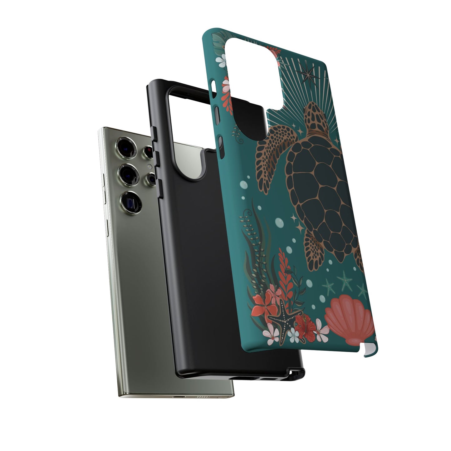 Sea Turtle Illustration Phone Case | Ocean Turtles Coral Floral Pattern Cell Phone Cases - Iphone, Google Pixel, Samsung - Matte Finish