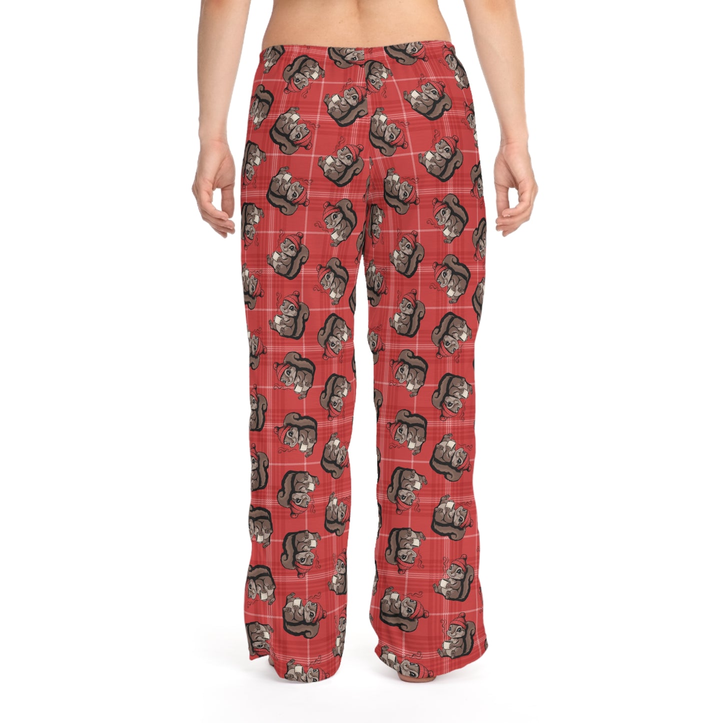Cozy Squirrels Women's Pajama Pants, Squirrel Red Plaid PJ Bottoms, Fall Winter Loungewear, Matching Christmas Holiday Sleepwear