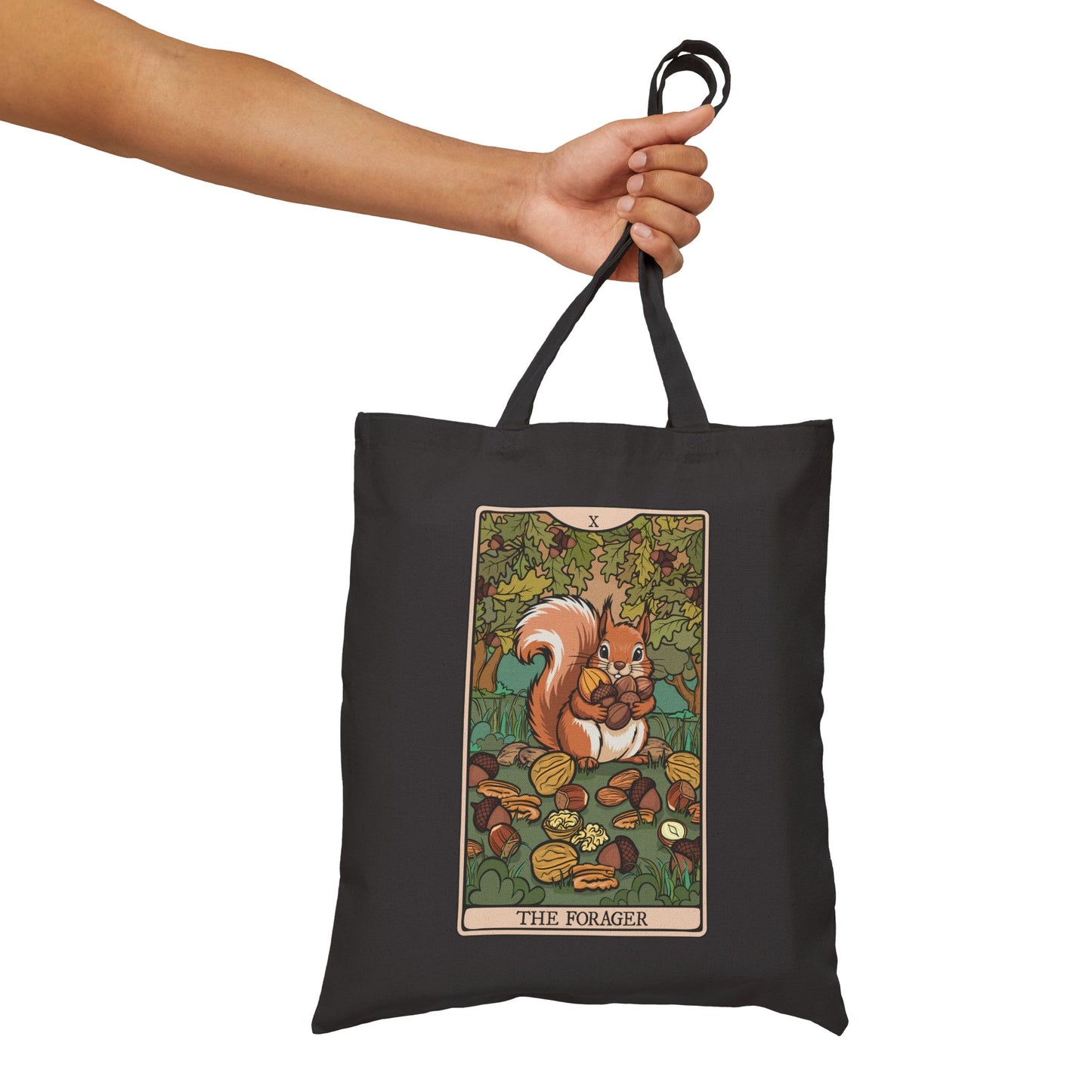 Forager Squirrel Tarot Card Artwork Canvas Tote Bag | Autumn Foraging Squirrels Woodland Cute Fall Illustration 100% Cotton Totes
