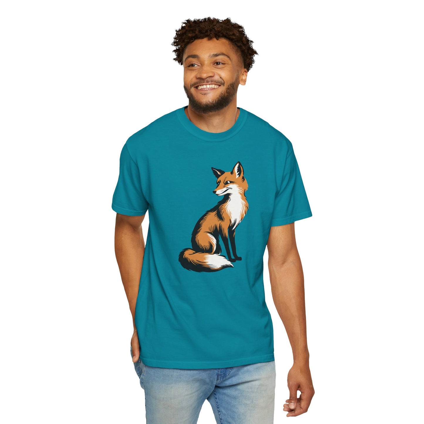 Fox T-shirt Mens Womens Unisex Garment-Dyed Tee with Fox Art Design