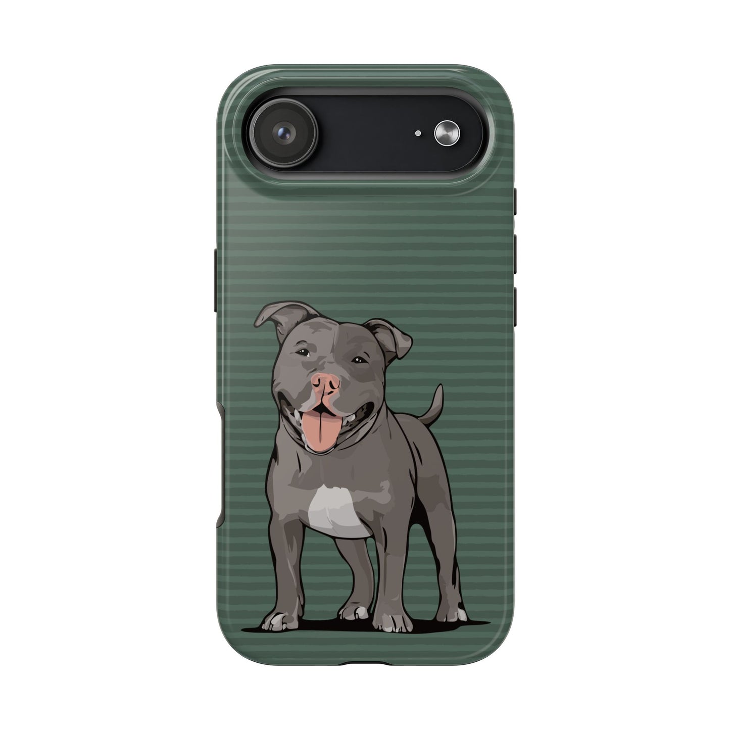 Gray Pit Bull Terrier Dog Phone Case, Tough Phone Cases Pet Pitbull Dogs Green Stripe Pattern