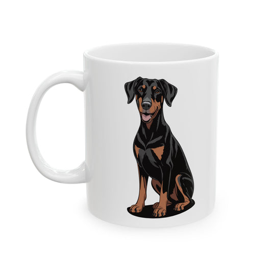 Doberman Dog Coffee Mug, Ceramic Pet Lover Mugs, Black Doberman Dogs Drinkwear Tea Cup 11 Ounce, Dog Owner Gifts