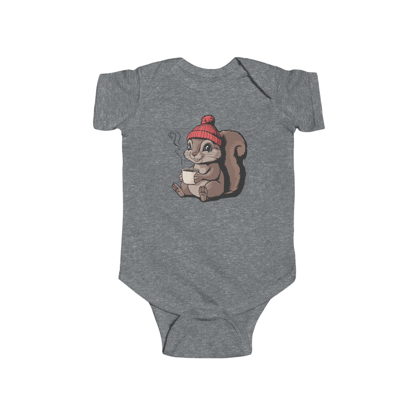 Cozy Squirrel Baby One Piece Infant Fine Jersey Bodysuit with Squirrel in Beanie Print