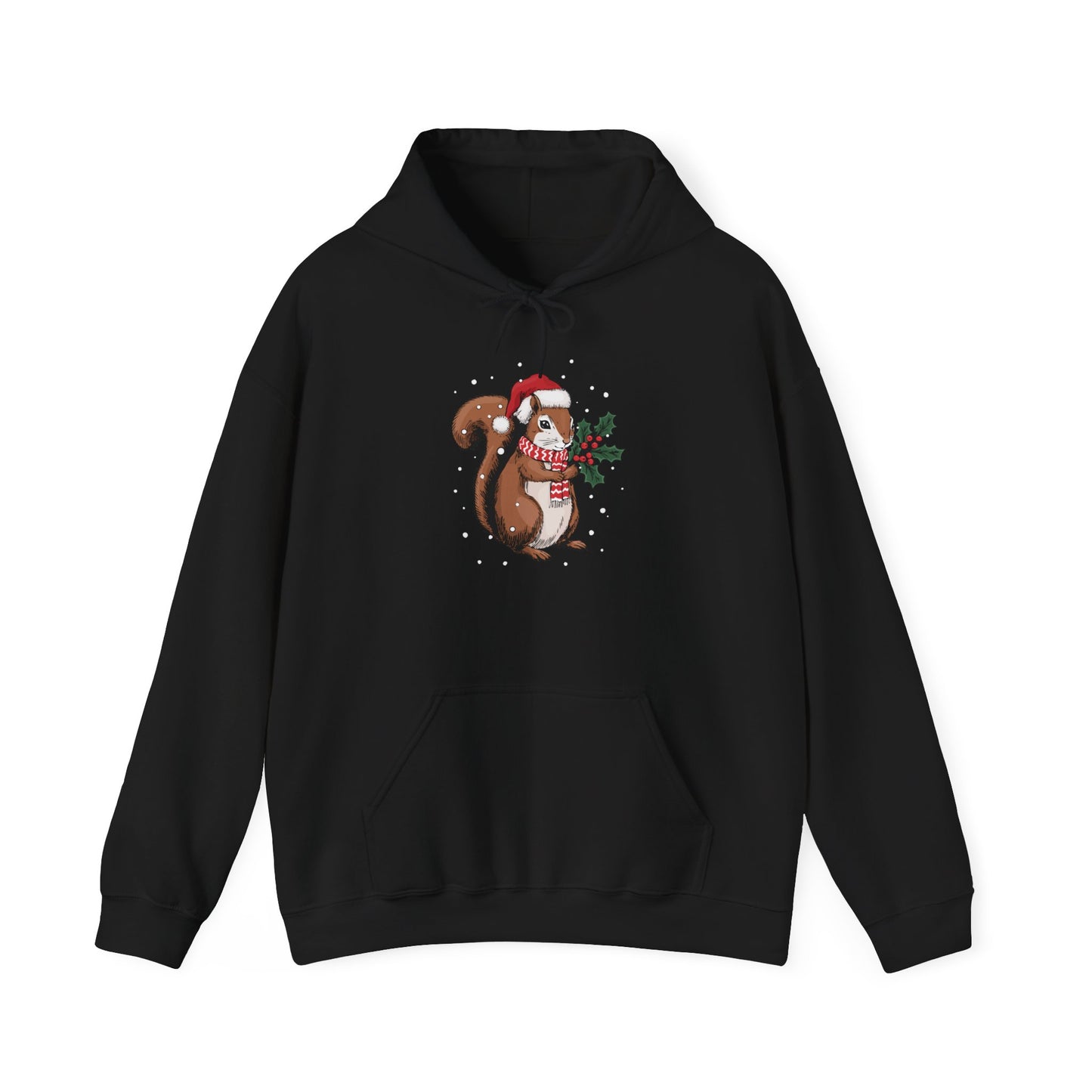 Christmas Squirrel Pullover Hoodie, Festive Holiday Xmas Squirrels In Santa Hat Hooded Sweatshirt, Cute Snowy Winter Unisex Hoodies