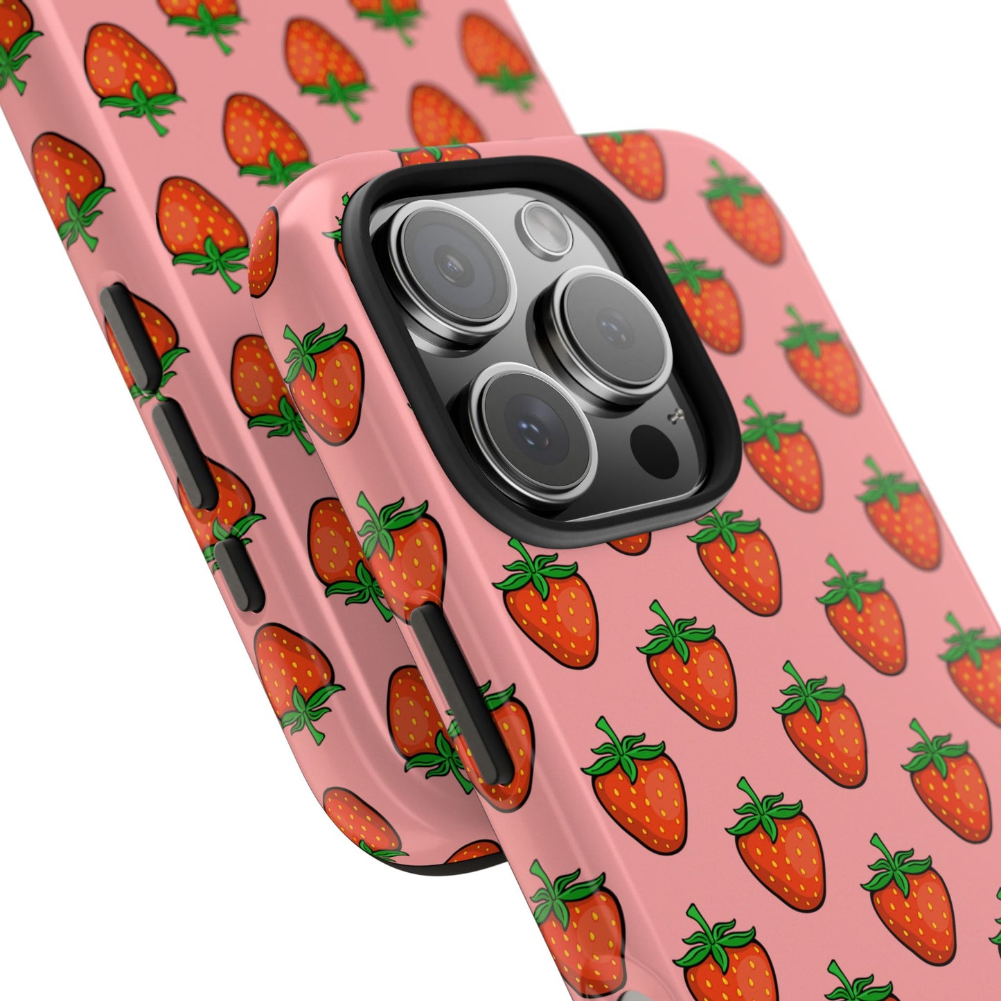 Strawberry Pattern Tough Phone Case, Cute Pink Berry Fruit Strawberries Design Cell Phone Cases