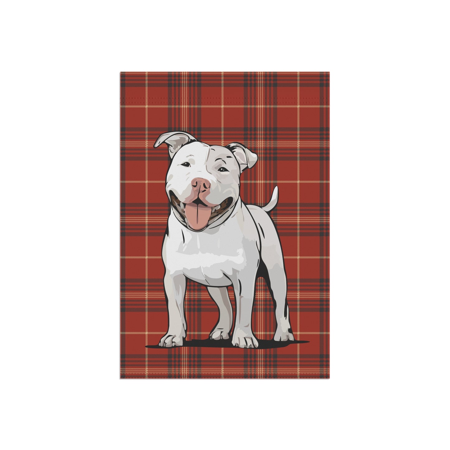 White Pit Bull Terrier Dog Red Plaid Outdoor Garden Banner Flag, Pitbull Christmas Holiday Yard Decorations