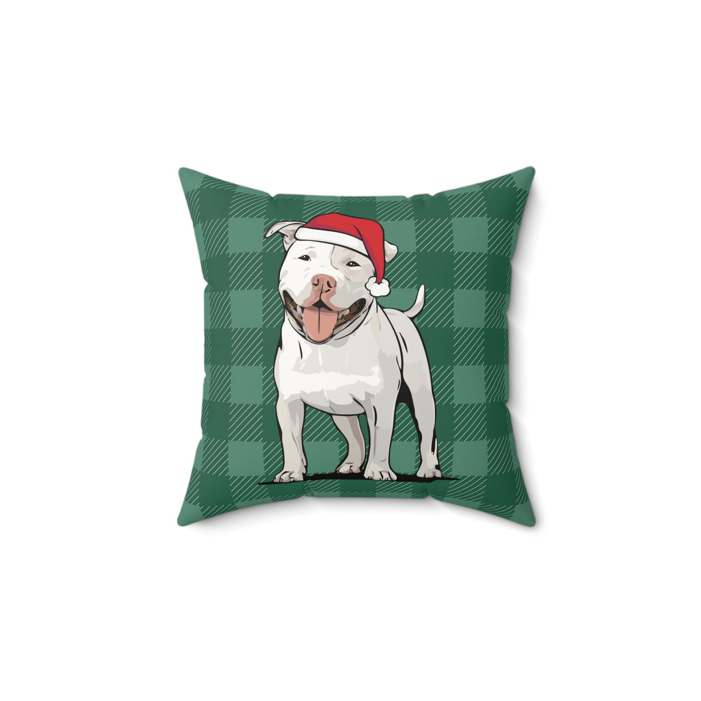 Christmas Pit Bull Dogs Throw Pillow, White Pitbull Terrier Dog Holiday Home Decor, Faux Suede Green Plaid Cushion Pillows, Xmas Decorations