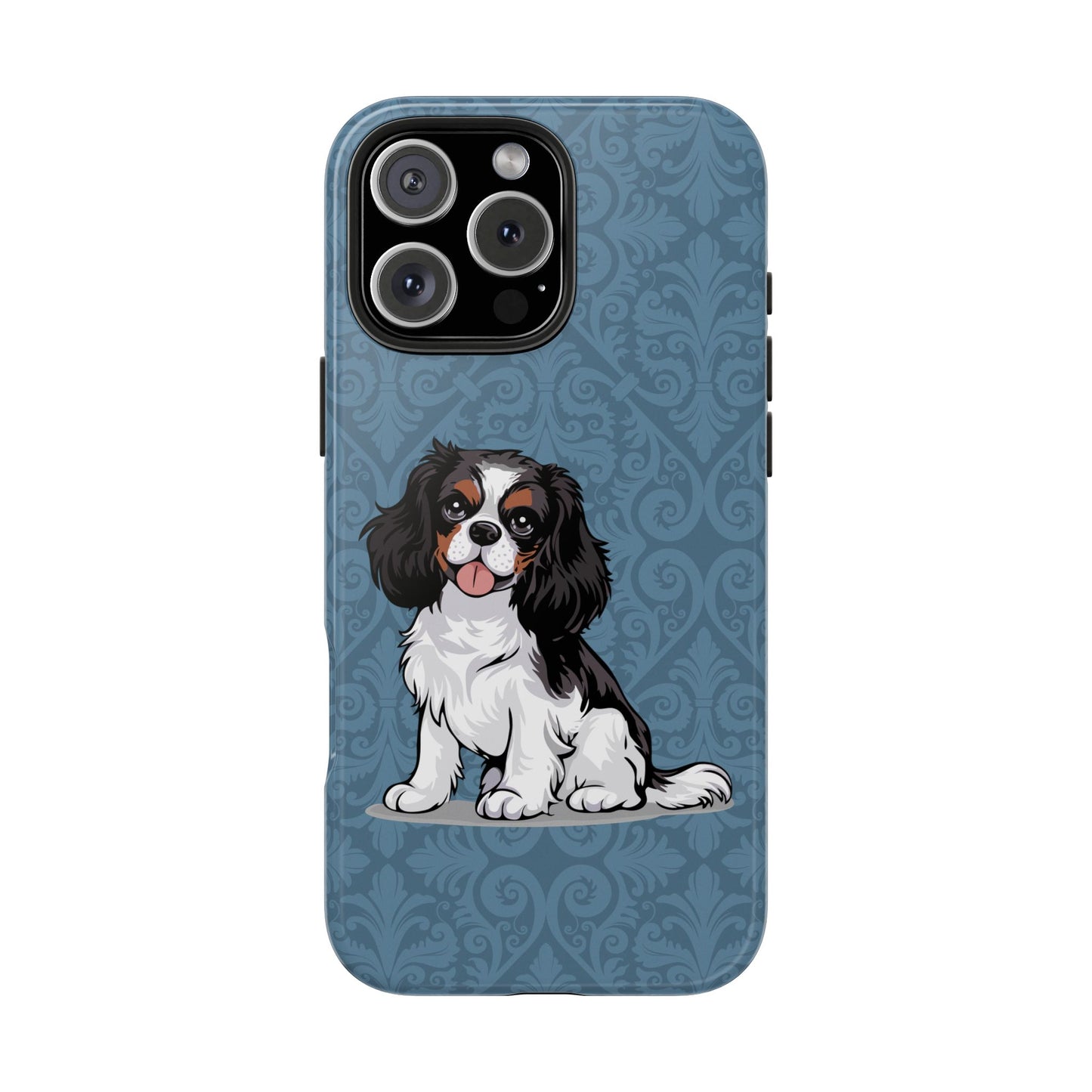 Tricolor Cavalier King Charles Spaniel Dog Phone Case, Tough Phone Cases Pet Dogs Blue Pattern