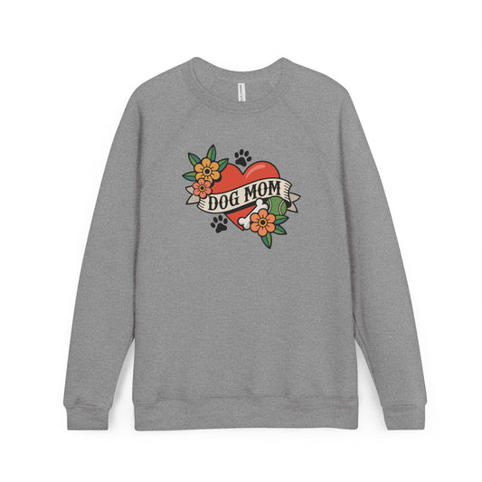 Dog Mom Heart Tattoo Style Raglan Sweatshirt | Pet Owner Childles Dog Lady Tattoos Floral Paw Print Design