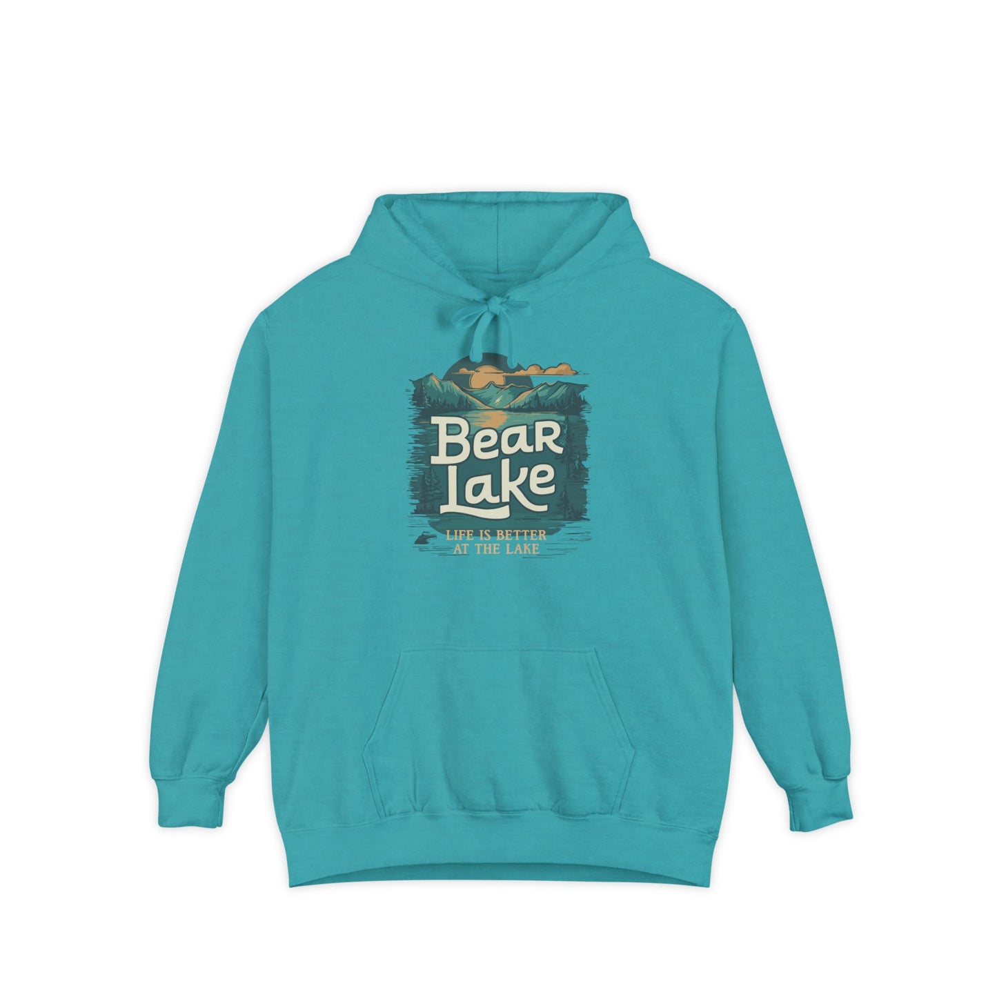 Bear Lake Scenic Mountain View Unisex Garment-Dyed Pullover Hoodie Hooded Sweatshirt with Utah Idaho Vacation Destination