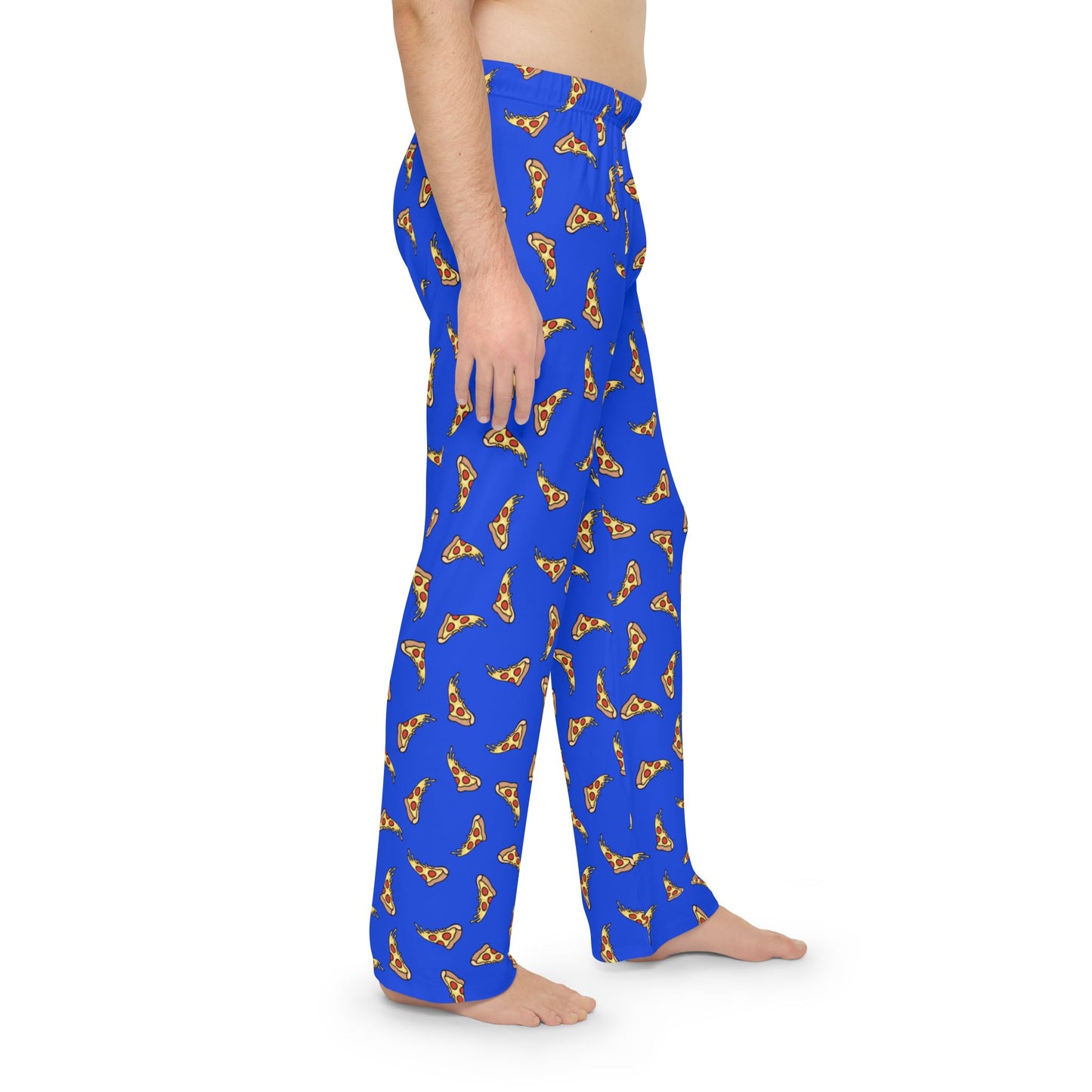 Pepperoni Pizza Slice Pattern Pajama Pants, Blue Cheese Pizzas Design PJ Bottoms, Loungewear Sleepwear, Fun Novelty Cheesy Pizza Slices