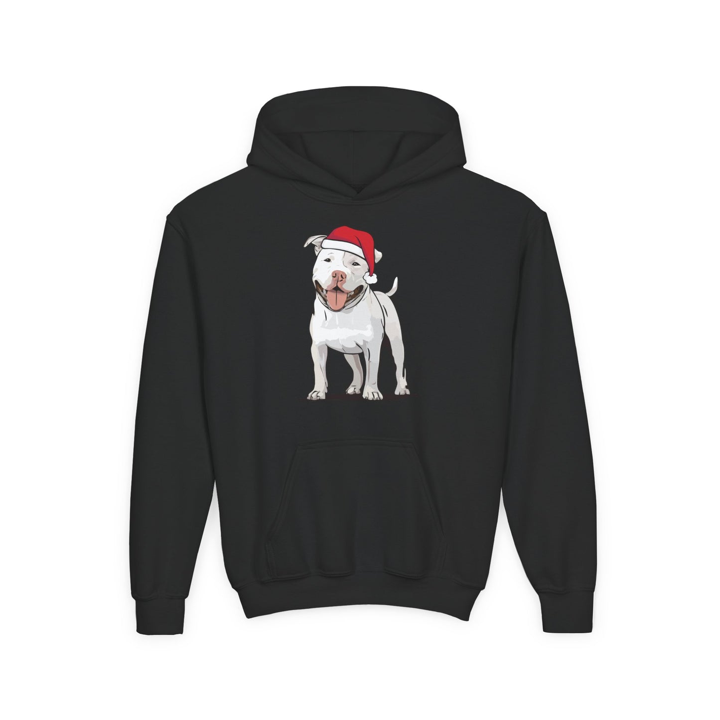 Kids Christmas Pit Bull Terrier Puppy Dog Pullover Hoodie, Kid's Holiday Xmas Santa Dogs Hooded Sweatshirt