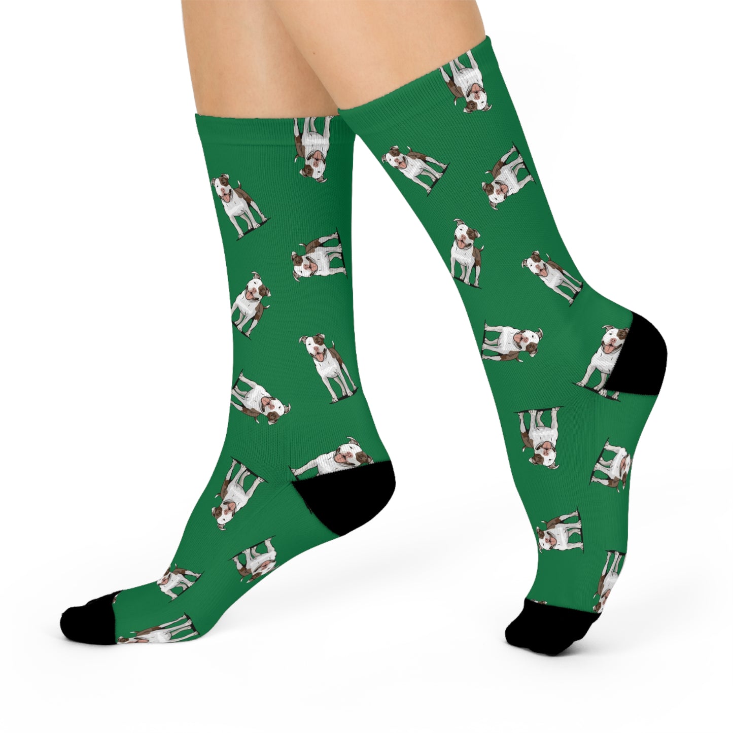 Ollie Pit Bull Dog Green Cushioned Crew Socks with Cute Pitbull Dogs Pet Pattern - Unisex Socks One Size Womens Size 5 to- Mens Size 12