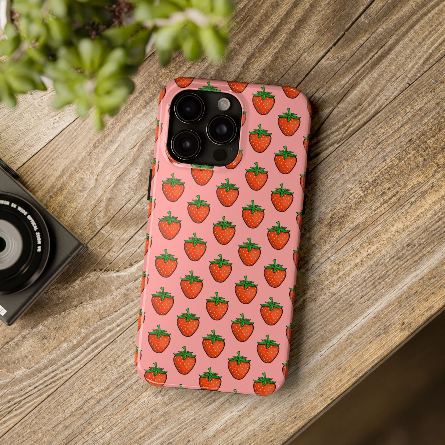 Strawberry Pattern Tough Phone Case, Cute Pink Berry Fruit Strawberries Design Cell Phone Cases