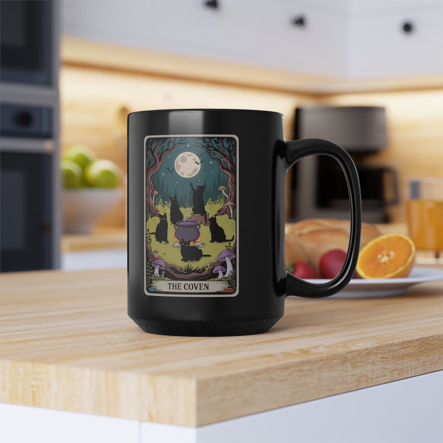 Ceramic Mug, The Coven Tarot Card Artwork, Black Cat Coffee Cup, Witchy Cats Drinkware, Halloween Witch Decor, Gothic Cauldron Tea Mugs
