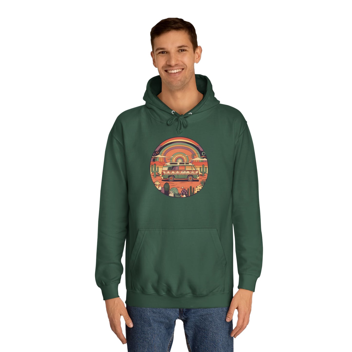 Roadtrippin' In The Desert - Trippy Vanlife Nomad Van Travel Hoodie - Unisex Mens Womens Trippy Hooded Sweatshirt