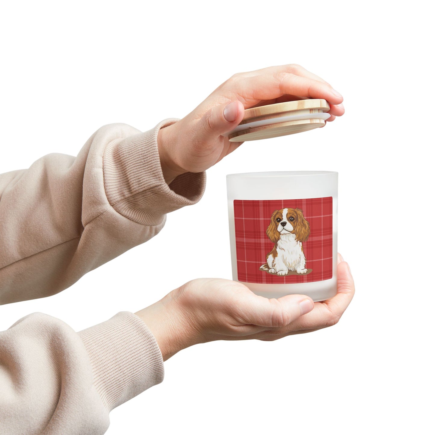 Cavalier Kings Charles Spaniel Dog Frosted Glass Candle, Pet Memorial Gift, Christmas Holiday Candles