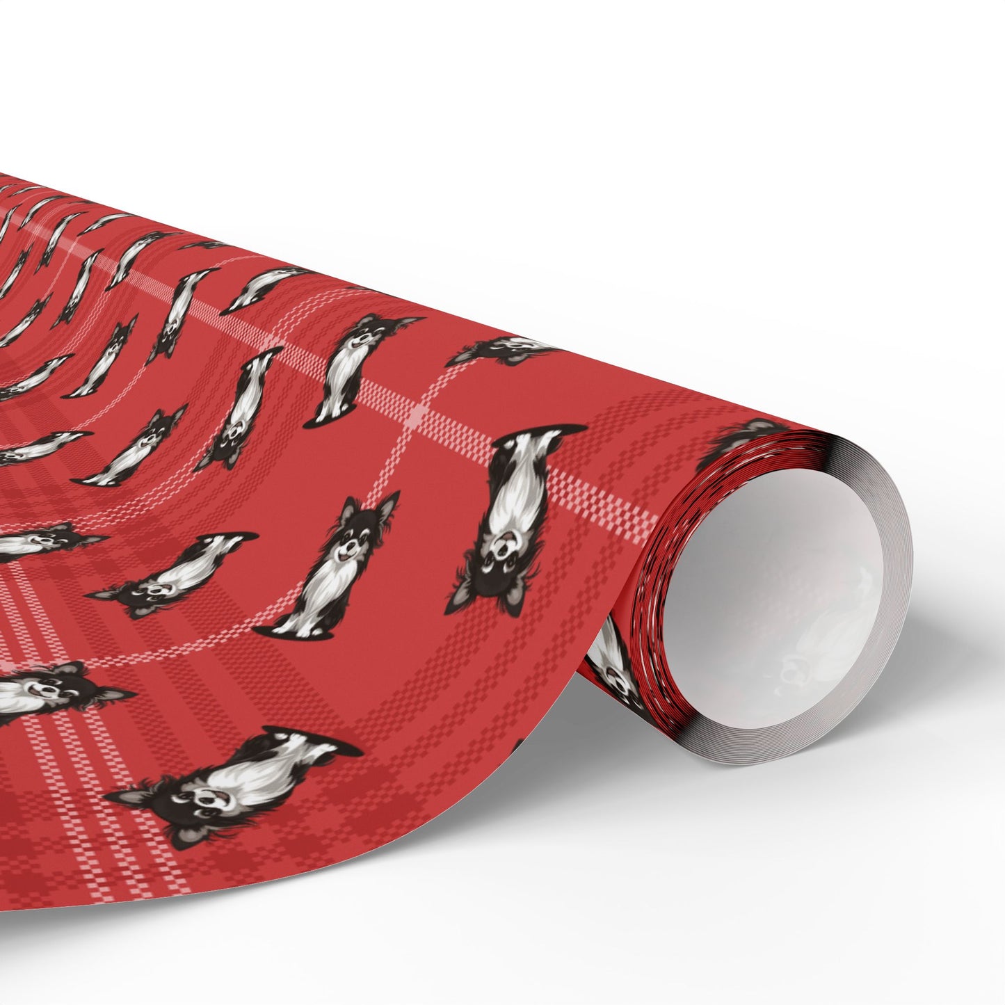 Long Haired Chihuahua Dog Wrapping Paper, Red Plaid Dogs Print Gift Wrap Roll, Chihuahuas Christmas Holiday Birthday Matte Wrapping Papers