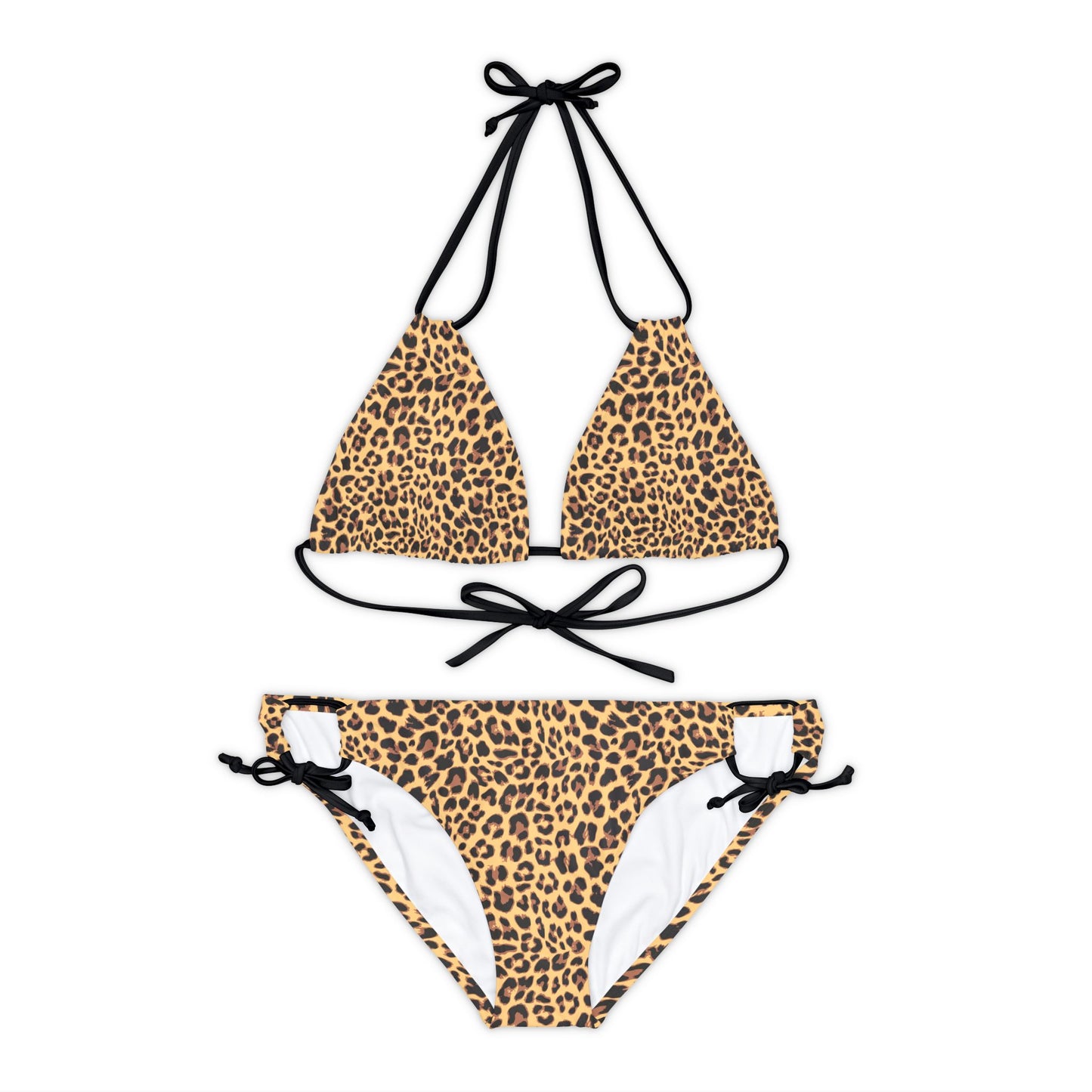 Leopard Print Strappy Bikini Set 2 Piece Top and Bottom Swimsuit with Cheetah Animal Print Women's Swimwear