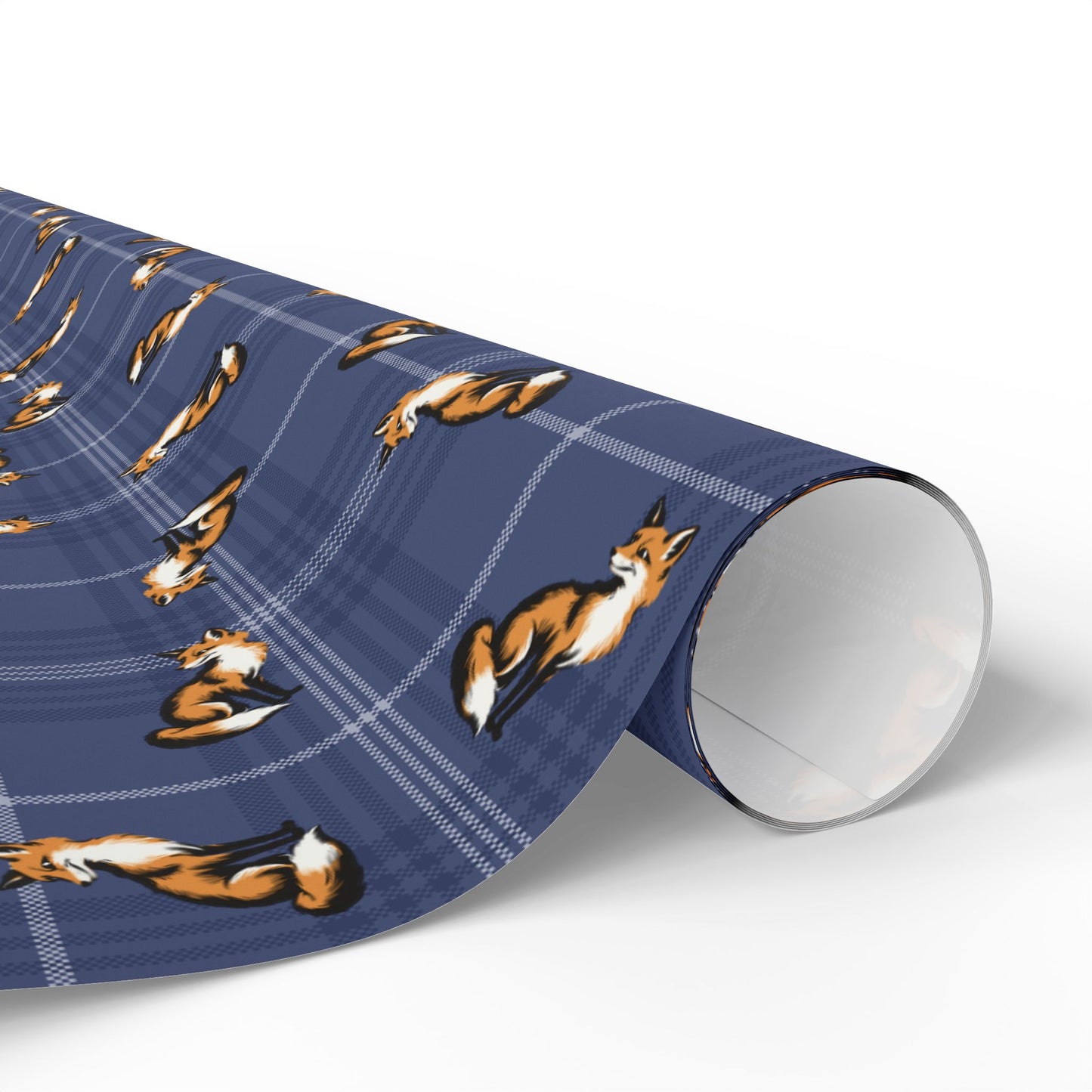 Fox Pattern Wrapping Paper, Foxes Blue Plaid Gift Wrap Roll, Woodland Animal Holiday, Birthday, Christmas, Anniversary Matte Finish