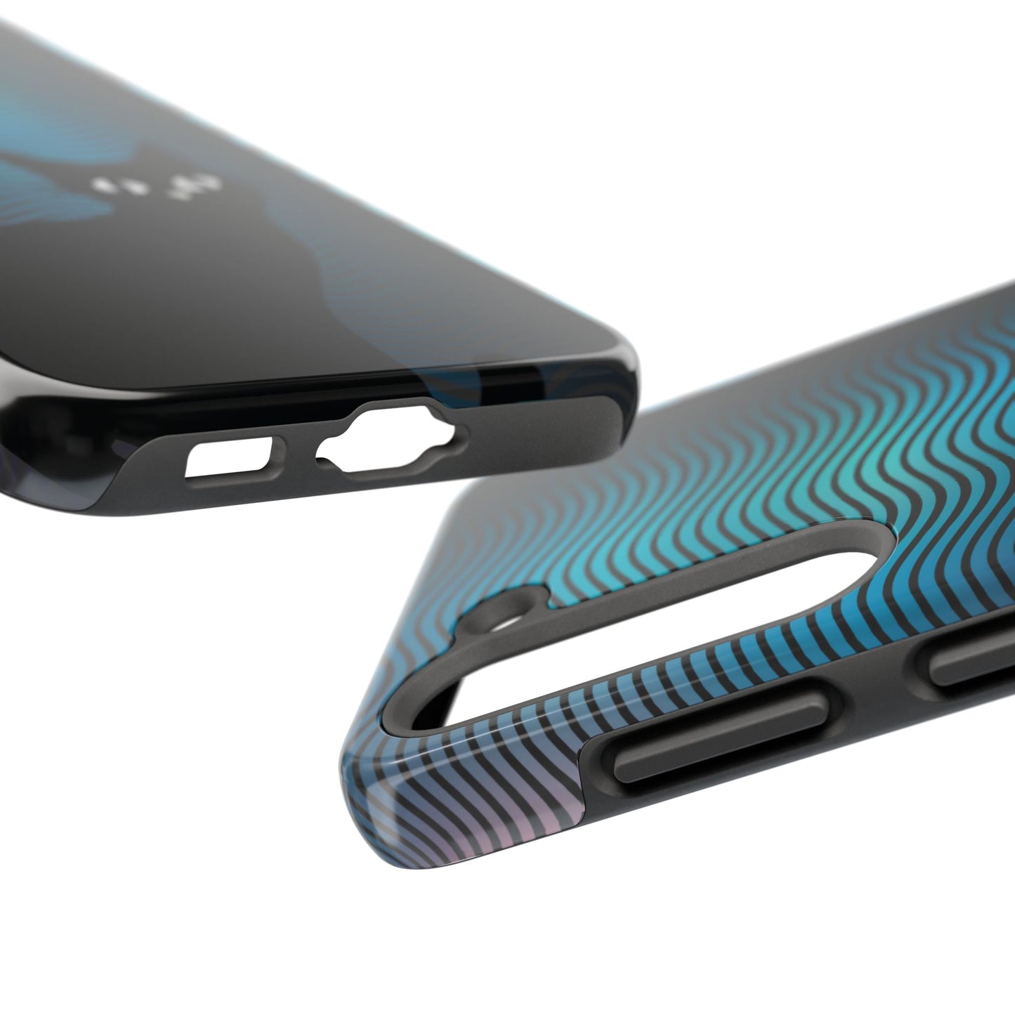 Black Cat Cell Phone Case | Peeking Kitty Graphic on Wavy Teal Background
