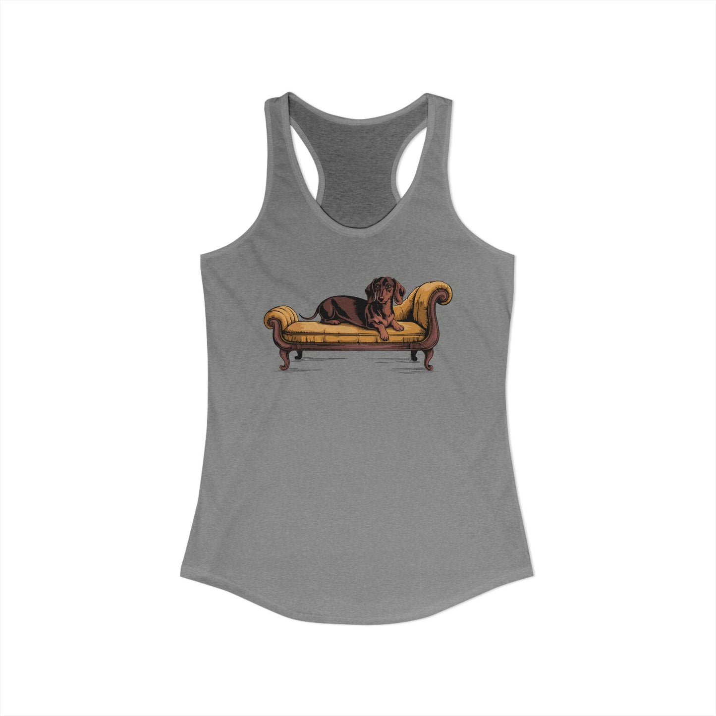 Dachshund Dog on Vintage Chaise Lounge Racerback Tank Top, Women's Wiener Dogs Sleeveless Shirt