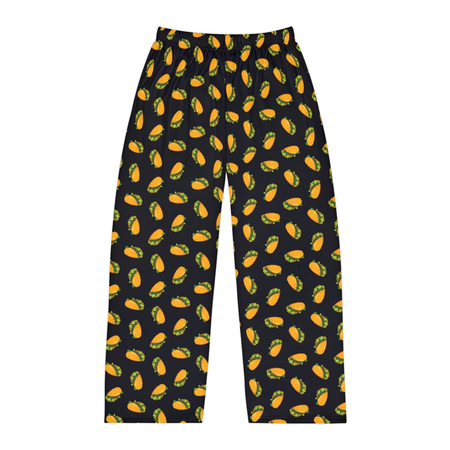 Taco Pattern Pajama Pants, Fun Novelty Tacos Pattern Black Pj Bottoms, Silly Mexican Food Print Loungewear Sleepwear Pajamas