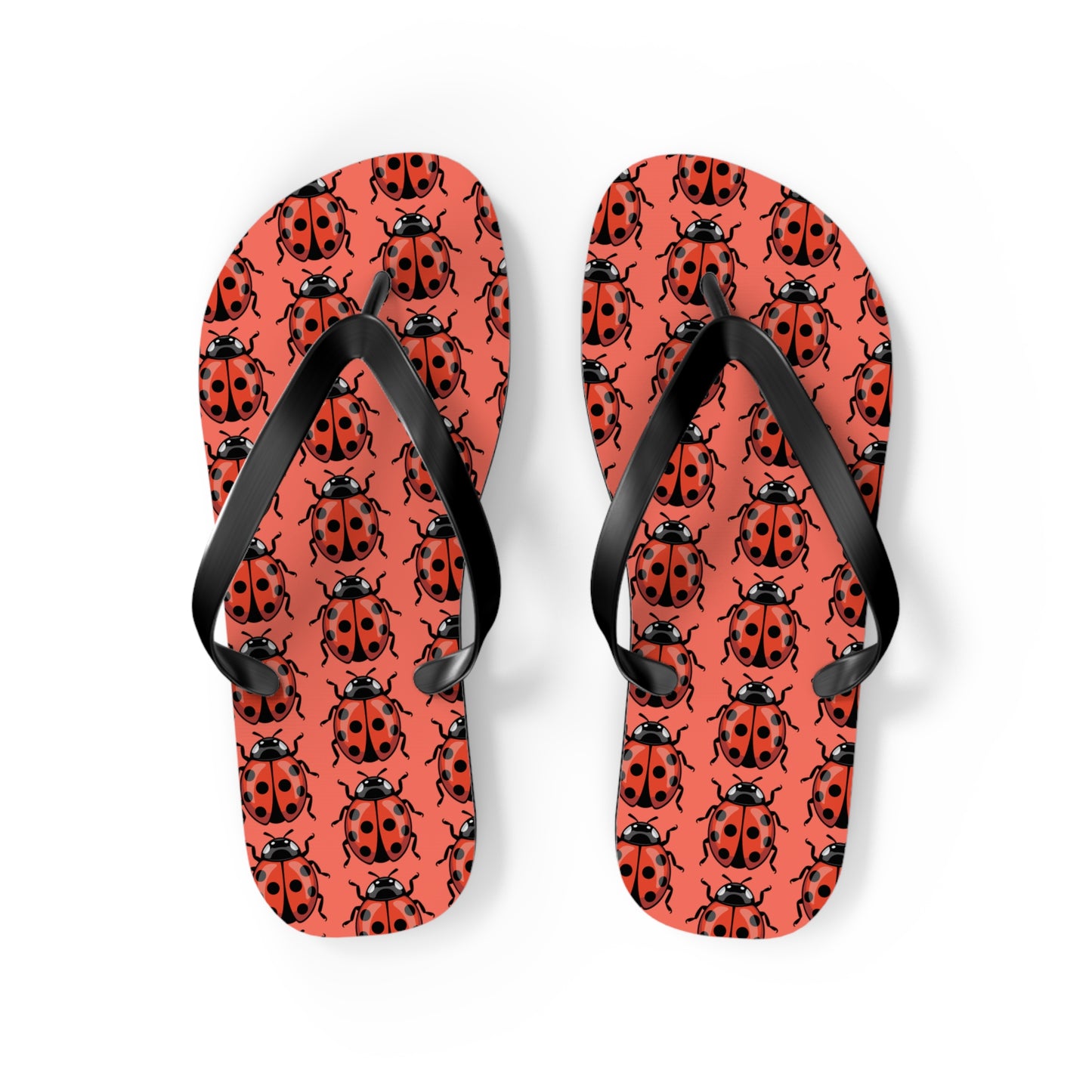 Ladybug Pattern Flip Flops | Red Insect Bug Print Summer Sandals, Ladybugs Beach Pool Footwear