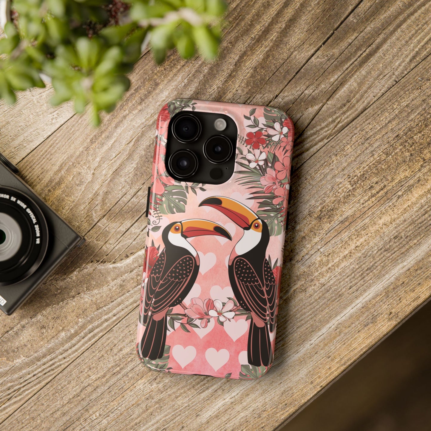 Toucan Tropical Love Birds Phone Case | Tropic Toucans Floral Hearts Art Cell Phone Cases