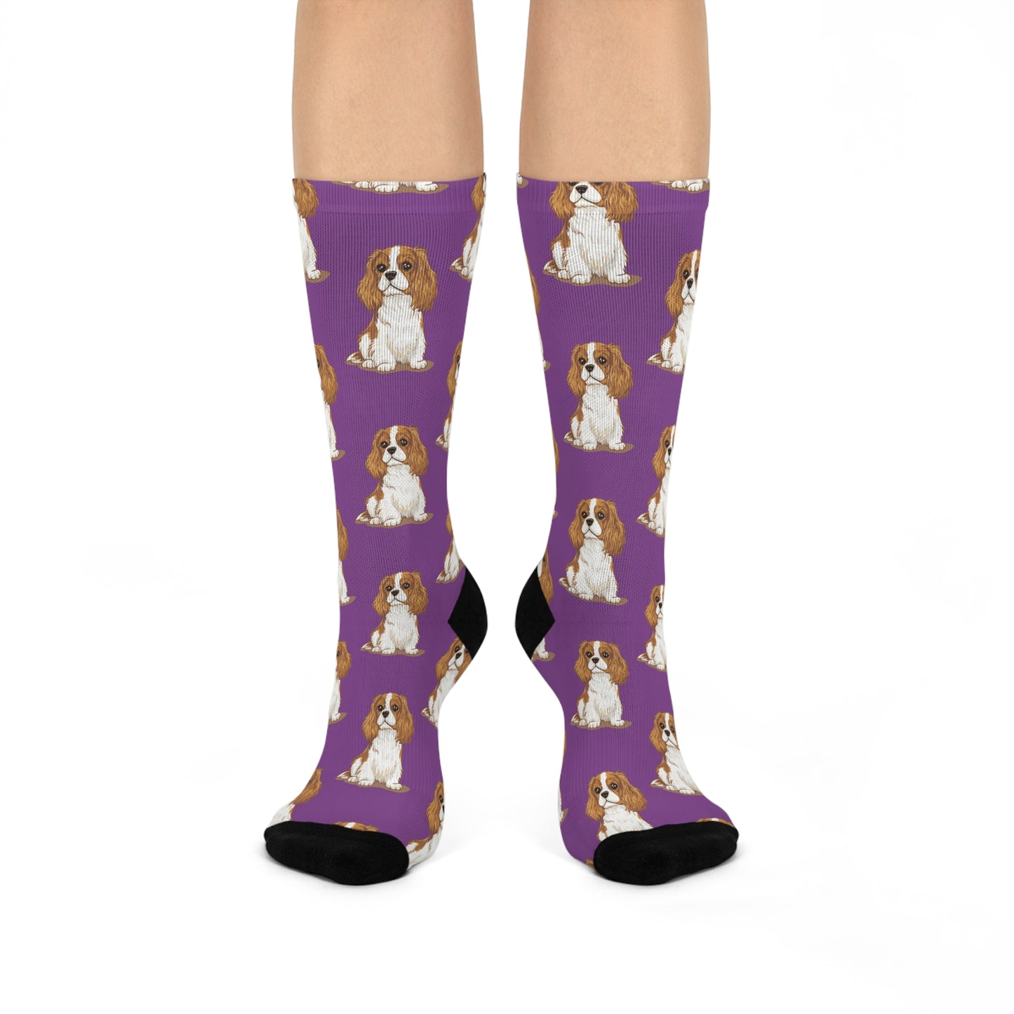 Blenheim Cavalier King Charles Spaniel Dog Pattern Purple Cushioned Crew Socks with Pet Dogs Cavalier Puppy Print