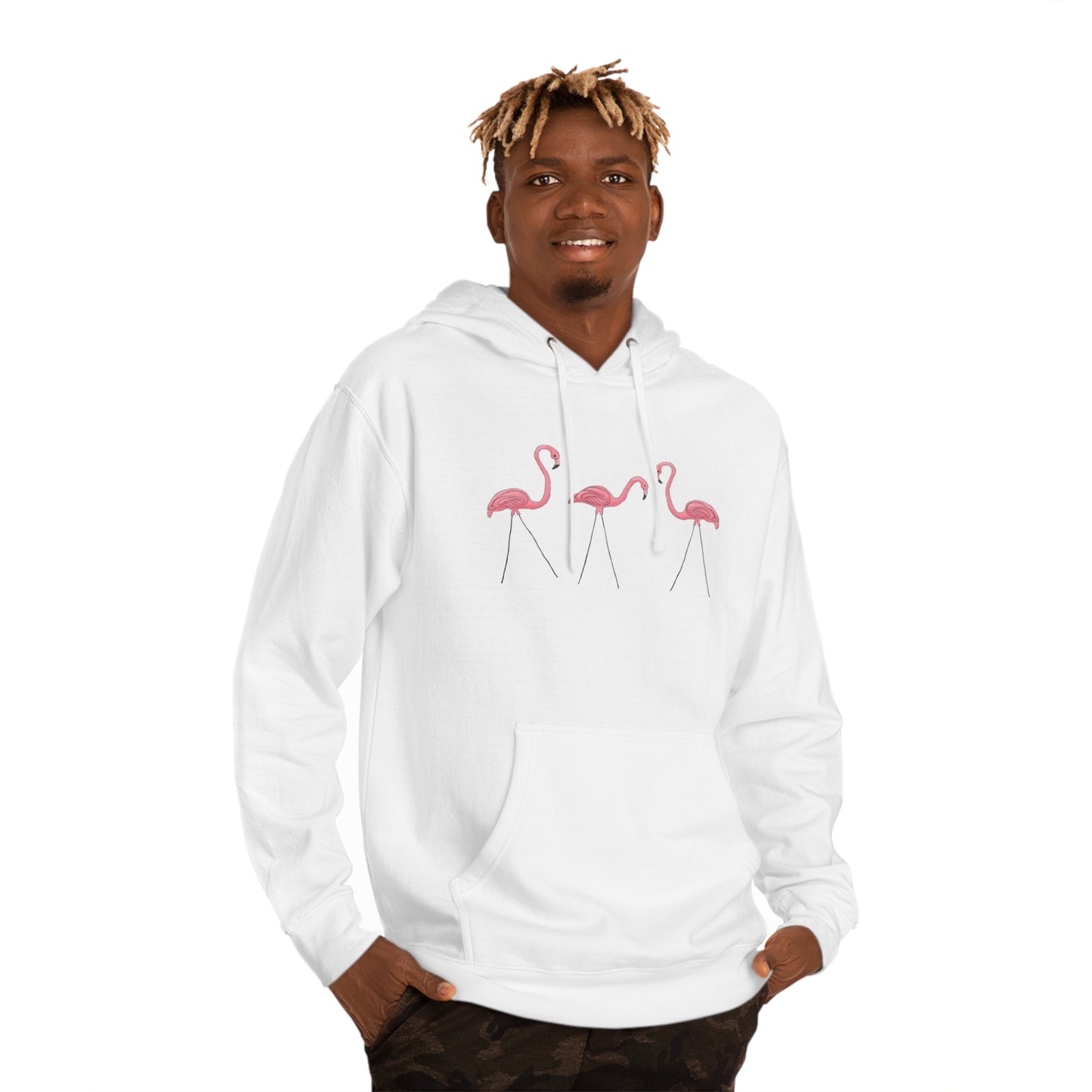 Pink Plastic Flamingos Hoodie Unisex Pullover Hooded Sweatshirt with Lawn Flamingo Design