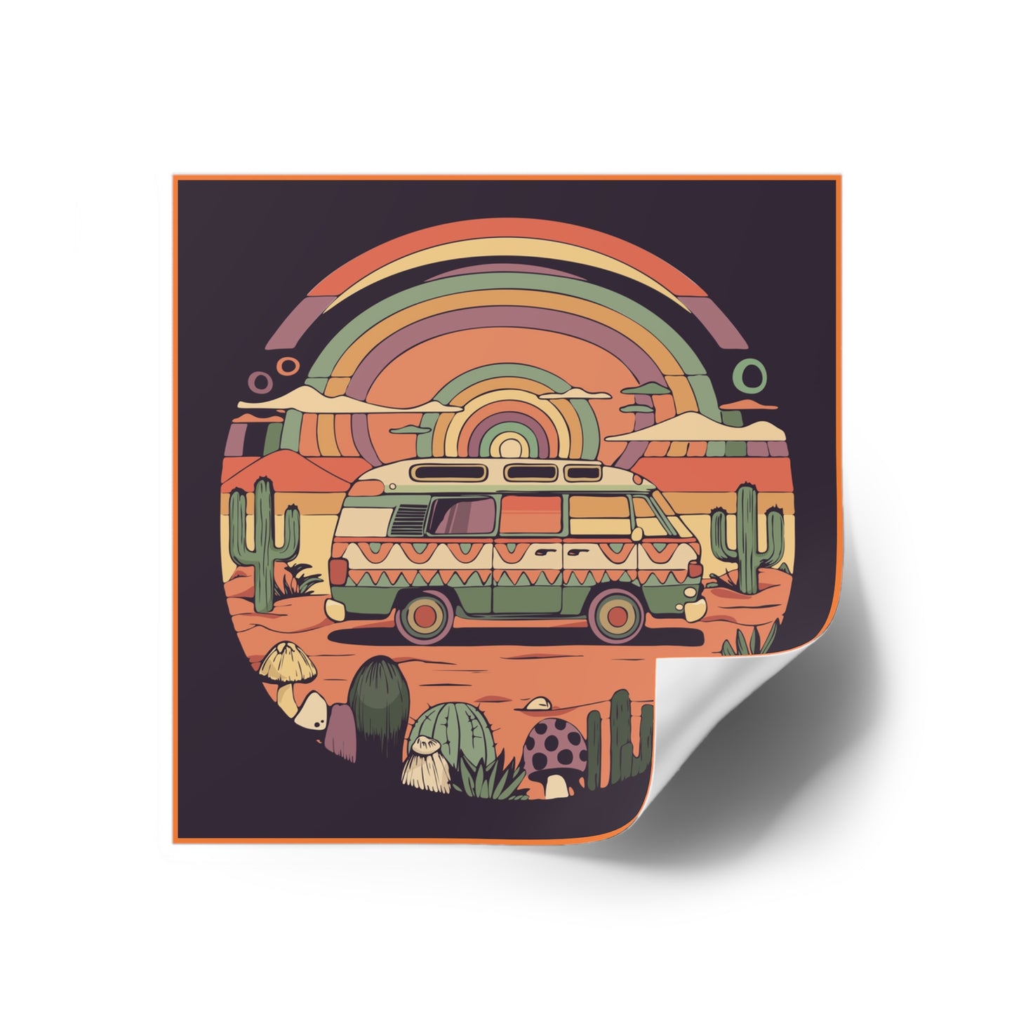 Roadtrippin' In The Desert - Trippy Vanlife Nomad Van Travel Square Stickers Indoor\Outdoor Waterproof Sticker