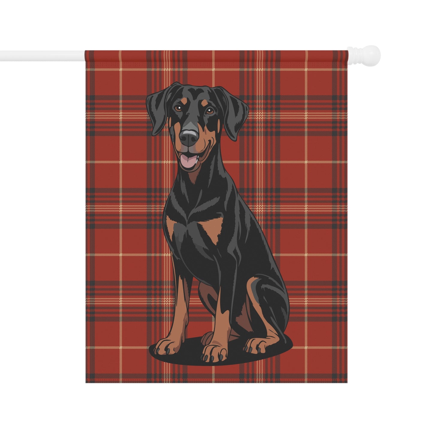 Doberman Pinscher Red Plaid Outdoor Garden Flag, Christmas Holiday Yard Decorations