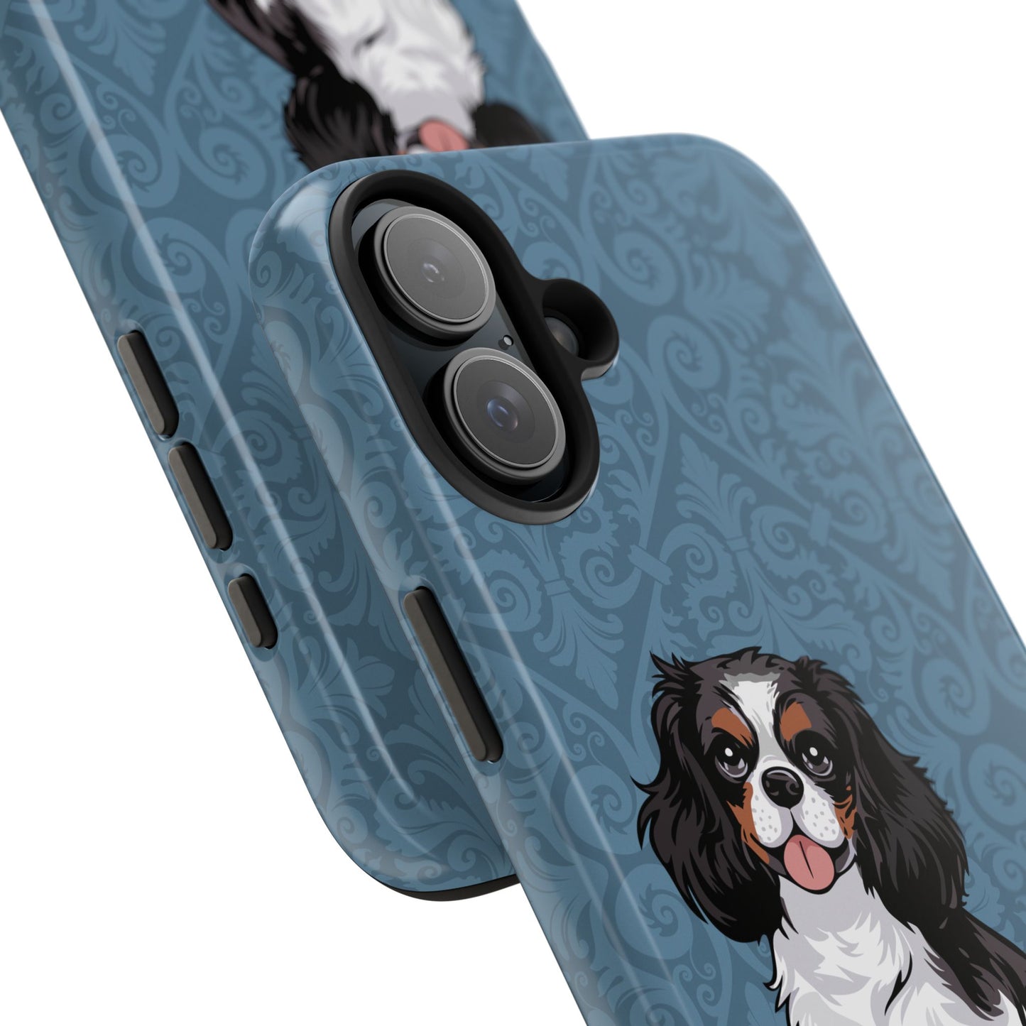 Tricolor Cavalier King Charles Spaniel Dog Phone Case, Tough Phone Cases Pet Dogs Blue Pattern