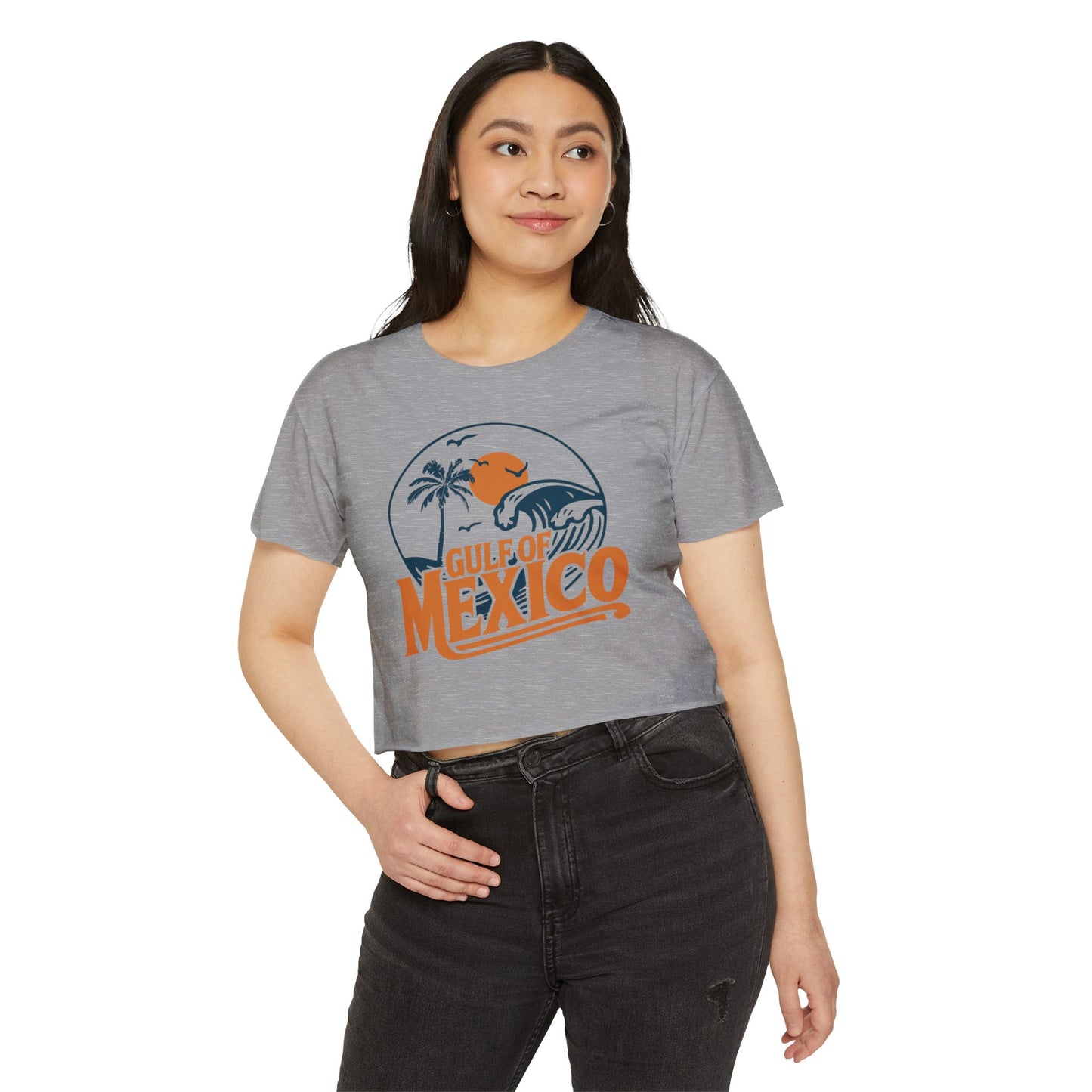 Gulf of Mexico Women's Crop Top, Retro Travel Destination Summer Cropped Tee, Beachwear Vacation T-shirt