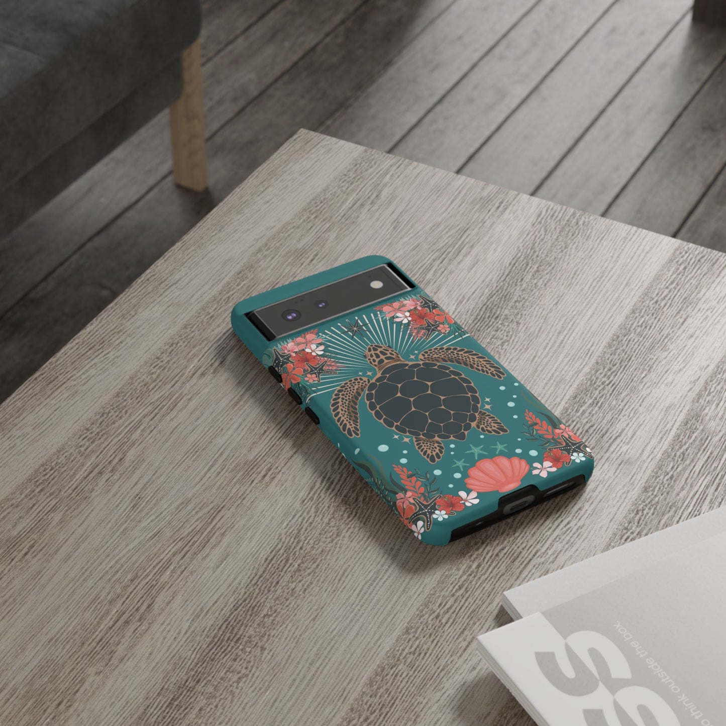 Sea Turtle Illustration Phone Case | Ocean Turtles Coral Floral Pattern Cell Phone Cases - Iphone, Google Pixel, Samsung - Matte Finish