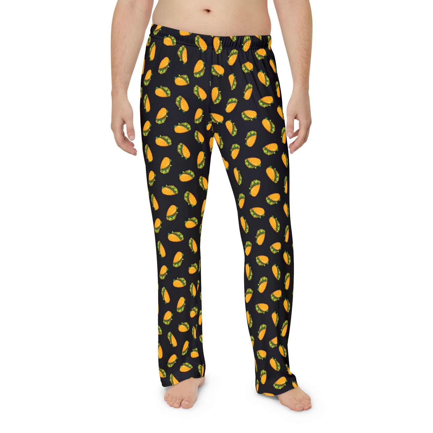 Taco Pattern Pajama Pants, Fun Novelty Tacos Pattern Black Pj Bottoms, Silly Mexican Food Print Loungewear Sleepwear Pajamas