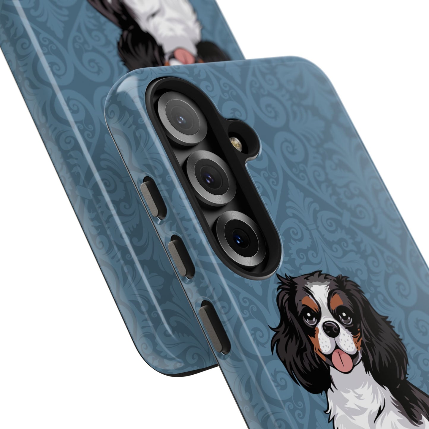 Tricolor Cavalier King Charles Spaniel Dog Phone Case, Tough Phone Cases Pet Dogs Blue Pattern