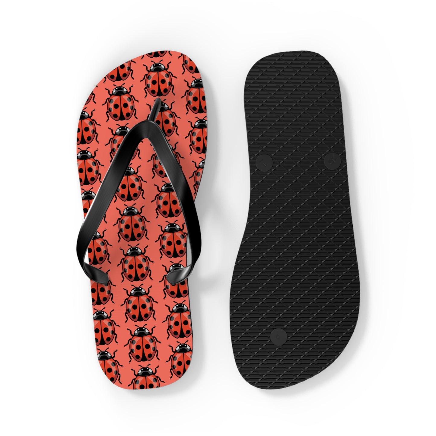 Ladybug Pattern Flip Flops | Red Insect Bug Print Summer Sandals, Ladybugs Beach Pool Footwear